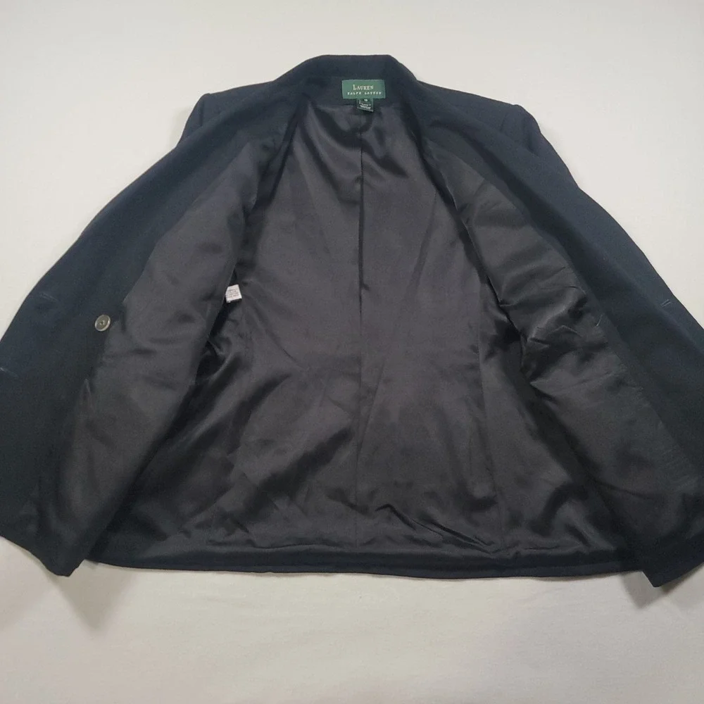 Vintage Lauren Ralph Lauren Navy Double Breasted Wool Crest Logo Blazer Size 16 - Picture 12 of 15